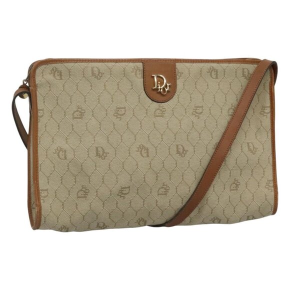 Christian Dior Honeycomb Canvas Shoulder Bag Beige Auth - Picture 1 of 16